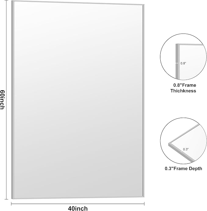 KOCUUY Silver Bathroom Mirror, HD Tempered Glass, Anti-Rust Brushed Silver Frame - Image 9