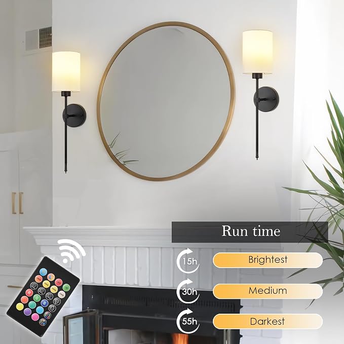 Battery Operated Wall Sconce Set of Two, Wireless Rechargeable Wall Light - Image 3