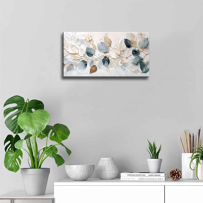 Large Living Eucalyptus Leaf Canvas Wall Art Teal White Botanical Abstract - Image 5