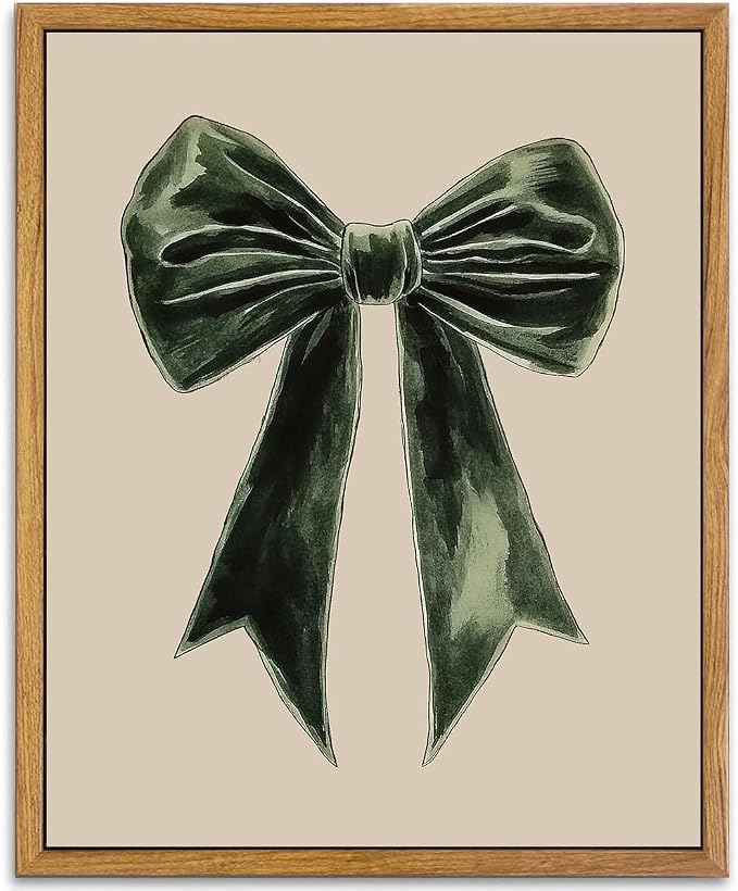 AtterrirArt Bow framed wall art, cute canvas picture print, vintage green wall by AtterrirArt