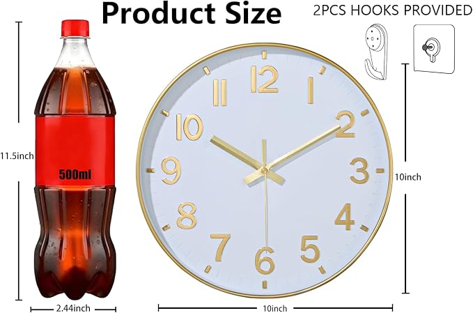 Modern Wall Clock, 10 Inch Digital Wall Clocks Battery Operated, Round Non - Image 3