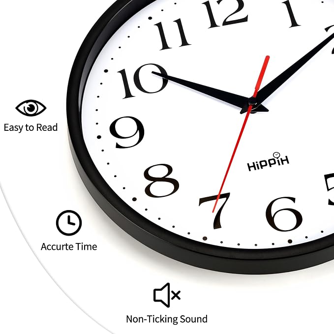 HIPPIH 2 Pack Silent Wall Clock, 10 Inch Non Ticking Quiet Digital Sweep - Image 2