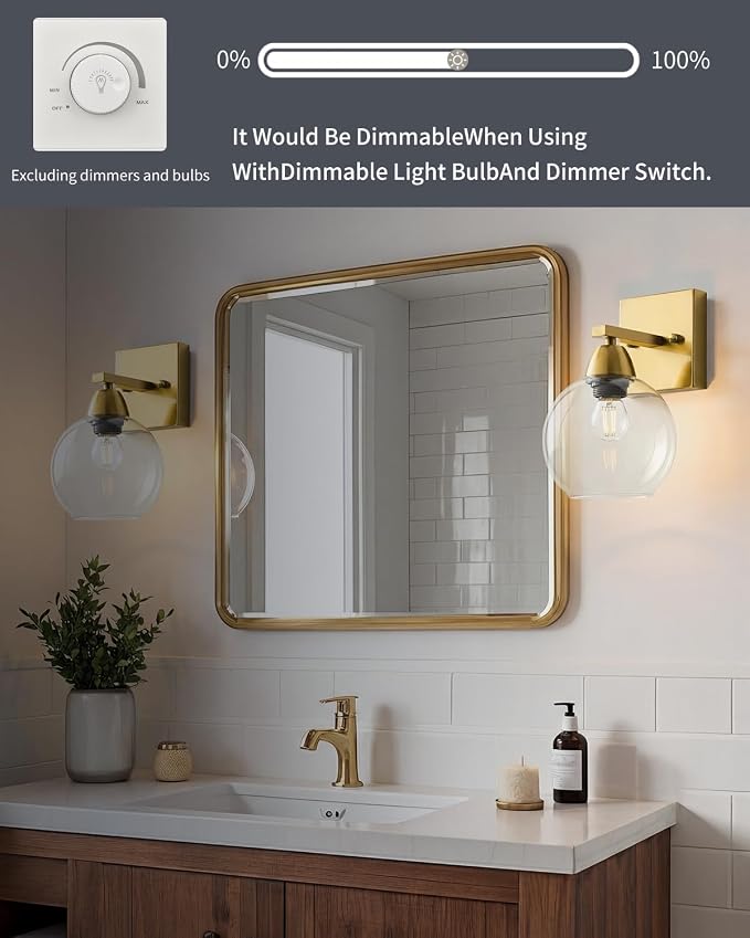 Bathroom Light Fixtures, 1-Light Matte Gold Vanity Light - Image 4