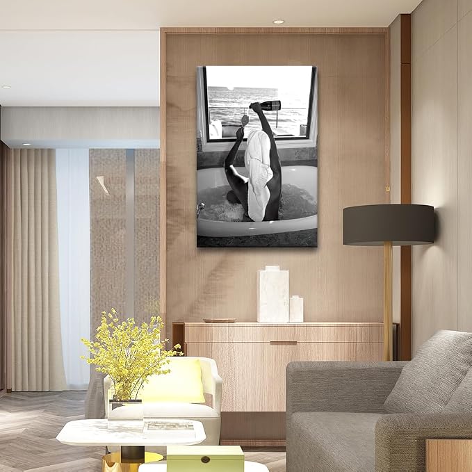 Trendy Black and White Posters Funny Woman Drinking Wine in Bathtub Wall Art - Image 6