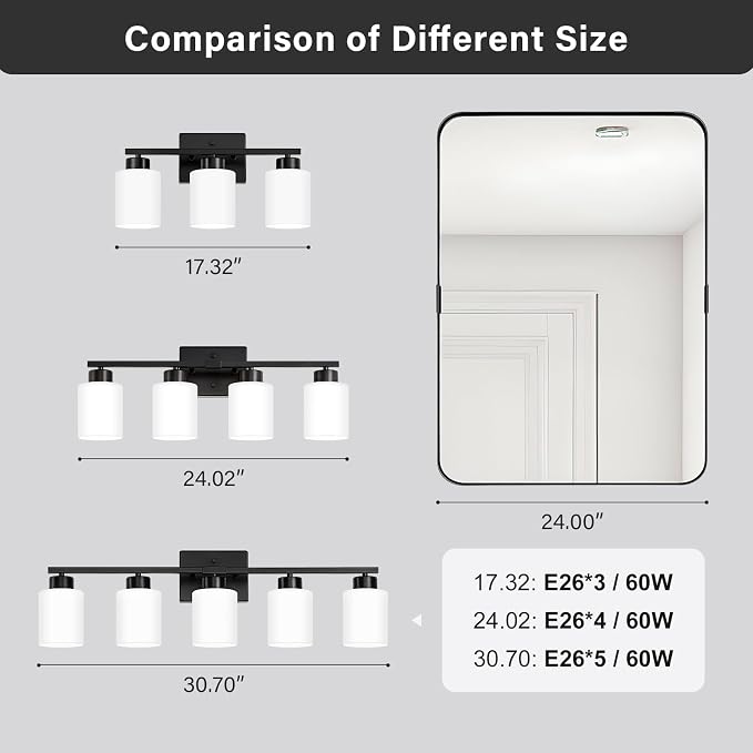 FonmYim Black Bathroom Light Fixtures, 4-Light Modern Vanity Light Over Mirror - Image 7