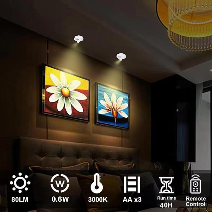HAMVIDNE Wireless LED Spotlight, Battery Operated Picture Lights, Indoor Uplight - Image 5