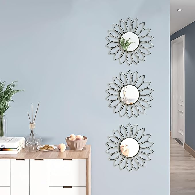 3 Pack Metal Mirrors for Wall Sunburst Wall Mirrors Home Décor Decorative - Image 4