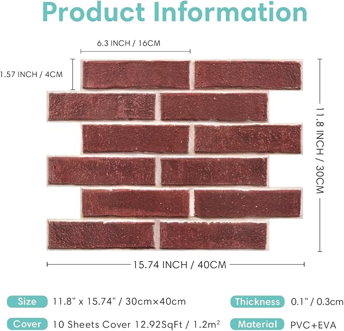 Commomy 3D Peel and Stick Brick, Ultralight Thin PVC Faux Brick Wall Panels - Image 5