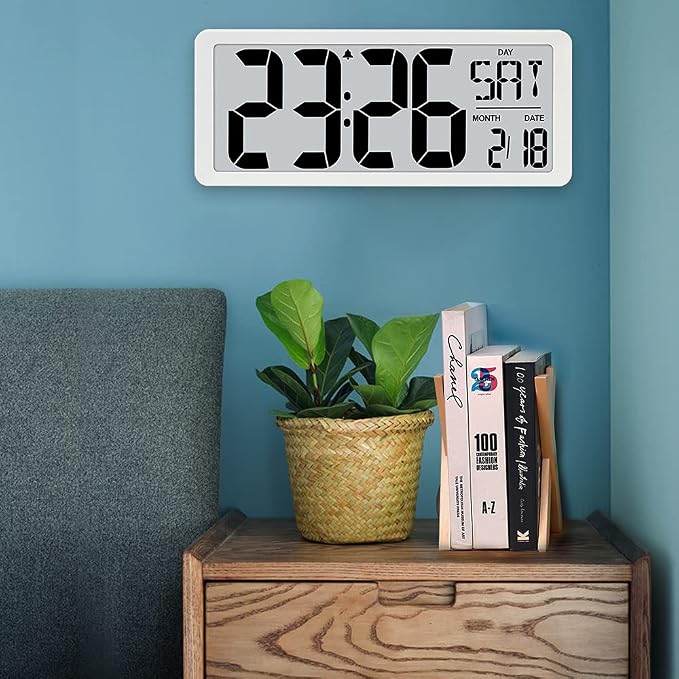 TXL 14.2" Large Digital Day Wall Clock, Custom 8 Languages Calendar, Count - Image 6