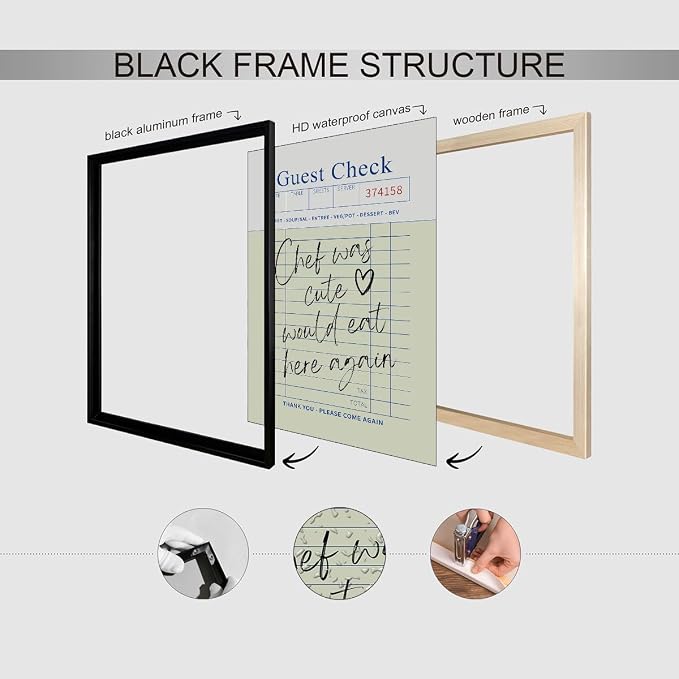 Black Framed Wall Art Posters Trendy Kitchen Guest Check Prints Chef Was Cute - Image 3