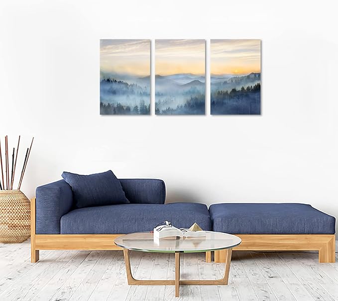 Wall Decor for Bedroom 3 Panel Sunrise Misty Forest Print Picture Paintings - Image 4