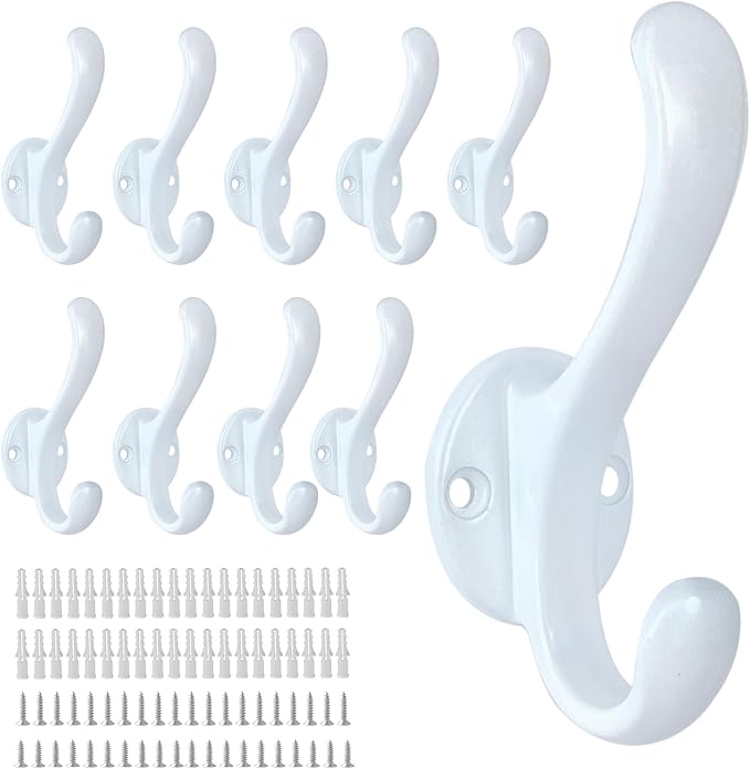10 Pack Coat Hooks Wall Mount Heavy Duty Utility Retro Double Hooks by PEOIAOY