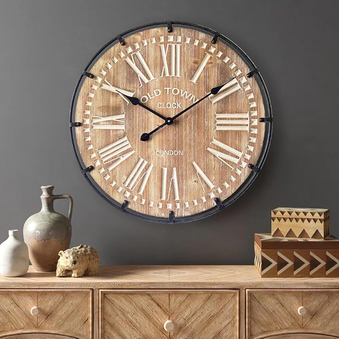 24 Inch Large Farmhouse Wall Clock, Rustic Wooden Wall Clock Decorative - Image 8