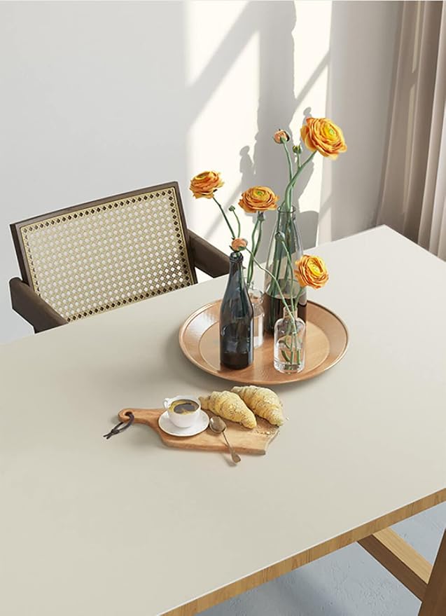 Dimoon 118''x15.7'' Cream Skin Peel and Stick Wallpaper Contact Paper Modern - Image 3