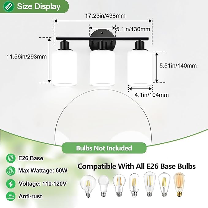 Zarbitta 3-Light Bathroom Light Fixtures, Bathroom Wall Lamp - Image 6