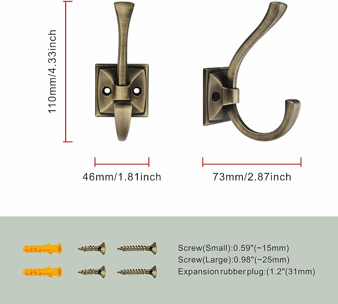 TUNNY 5 Pack Antique Design Wall Hanging Coat Hooks - Image 3