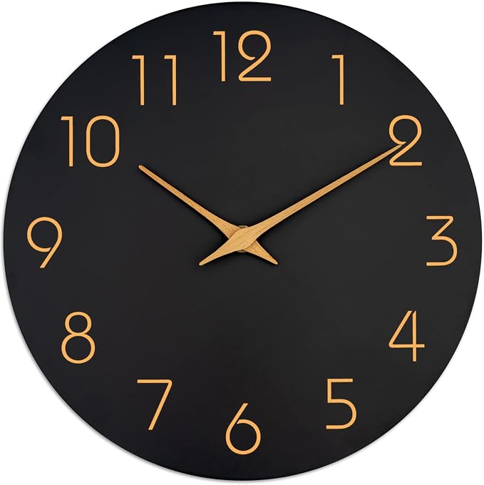 Mosewa Wall Clock 14 Inch Black Battery Operated Silent Non Ticking Simple by MOSEWAWALLCLOCK