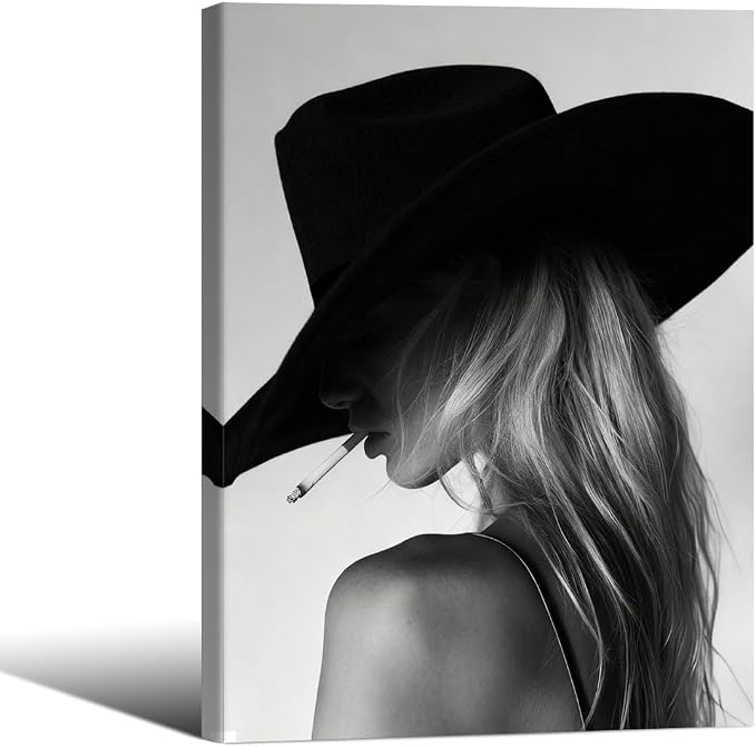 FuSatisYilife Trendy Black And White Framed Wall Art Cool Western Woman Smoking by FuSatisYilife