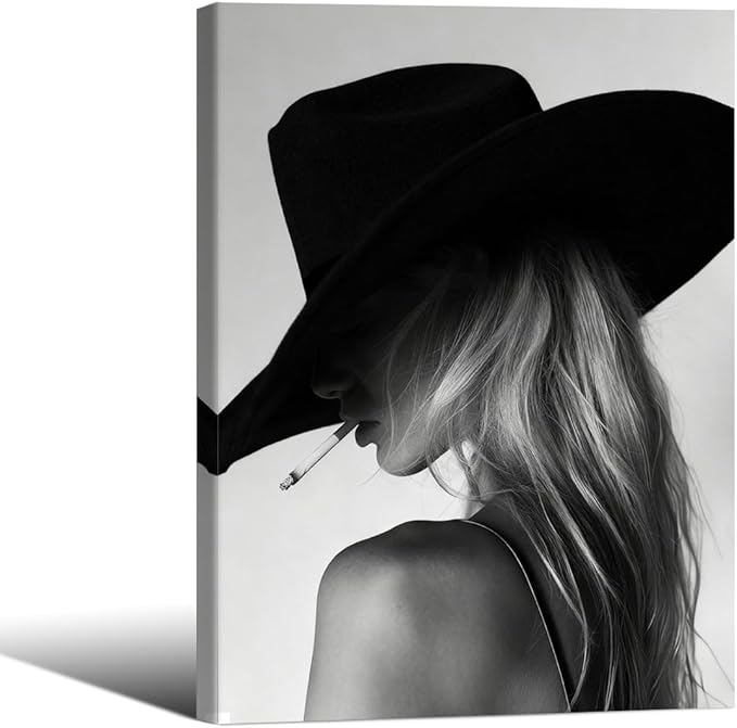 FuSatisYilife Trendy Black And White Framed Wall Art Cool Western Woman Smoking by FuSatisYilife