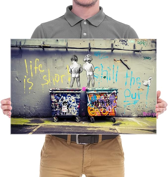Wieco Art Gallery Wrapped Canvas Prints Life is Short Chill the Duck Out Banksy - Image 5