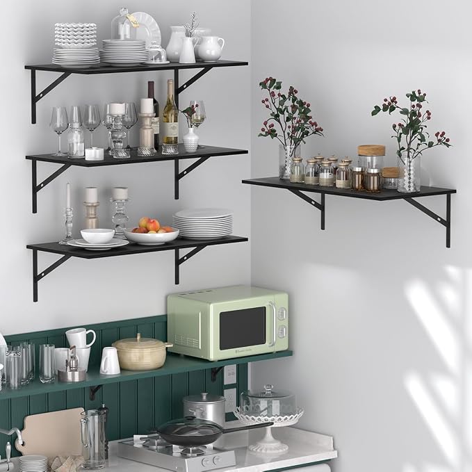 Deep Floating Shelves for Wall Set of 3, 24W x 12 Inch Deep Black Floating - Image 2