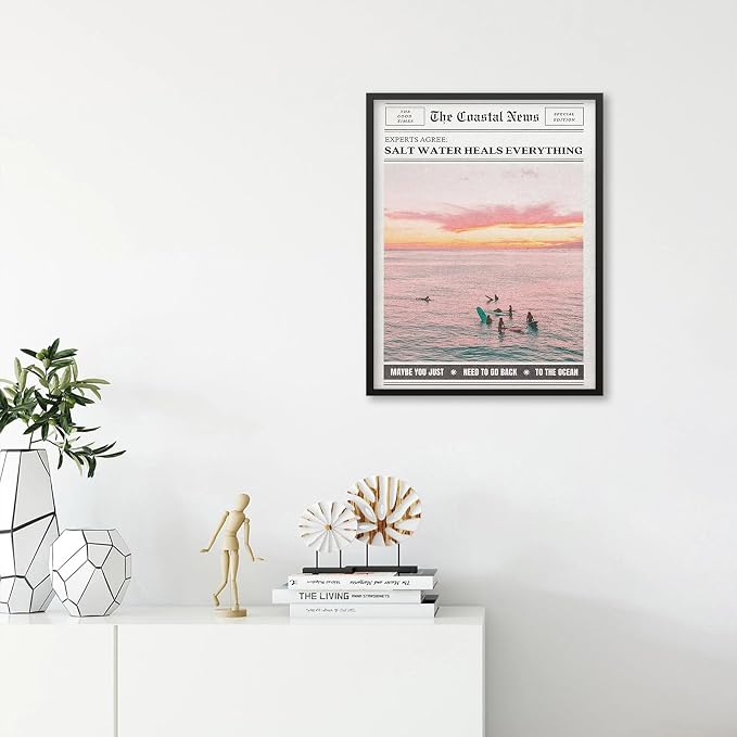 Pink Beach Newspaper Posters Vintage Fashion Coastal Girl Surf Wall Art 08x10 - Image 4