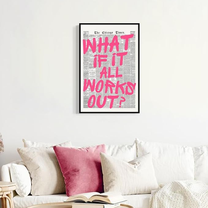 Pink What If It All Works Out Quote Poster, Vintage Black White Newspaper - Image 6