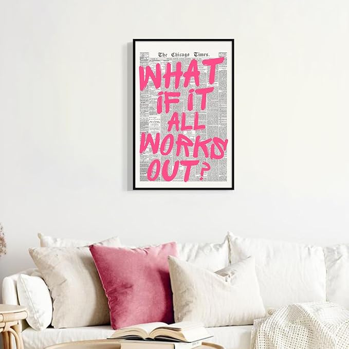 Pink What If It All Works Out Quote Poster, Vintage Black White Newspaper - Image 6