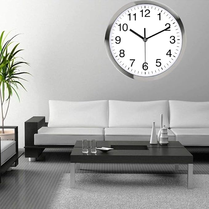 SIN&MI Wall Clock Metal Frame Glass Cover Non-Ticking Number Quartz Wall Clock - Image 7