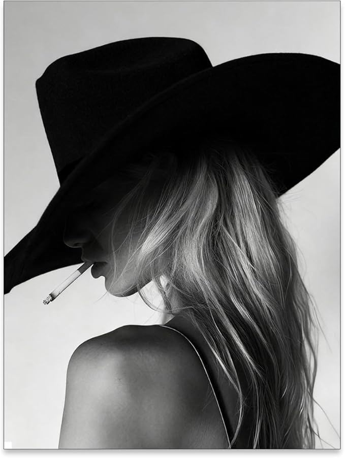 FuSatisYilife Trendy Black And White Wall Art Cool Western Woman Smoking Prints by FuSatisYilife