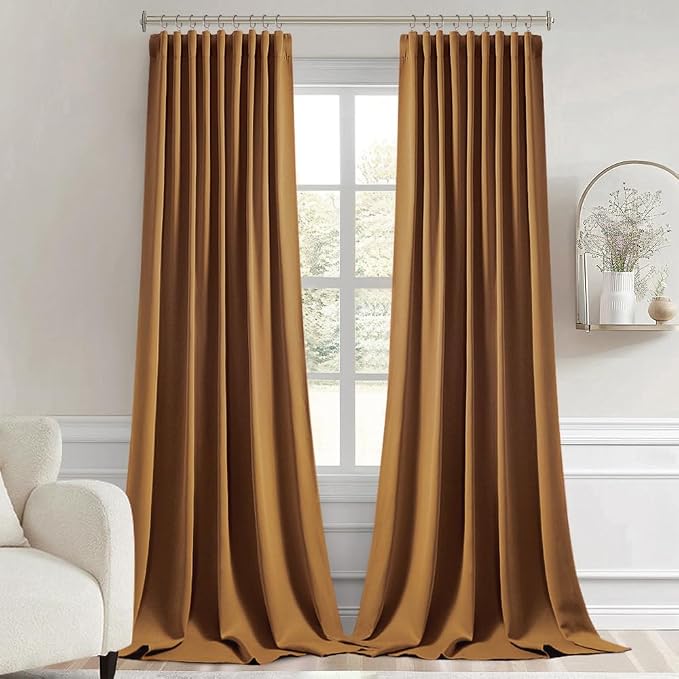 MIULEE Golden Brown Back Tab Blackout Curtain 96 Inch Long 2 Panels Set - Image 9