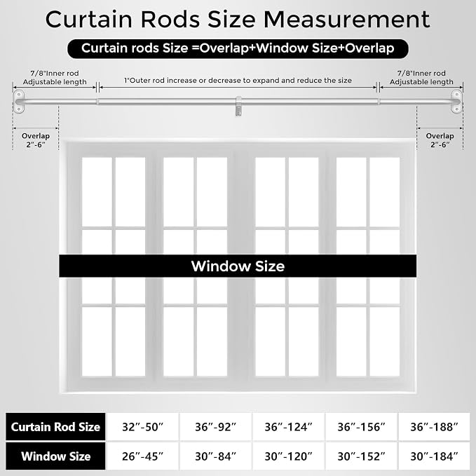 2 Pack Curtain Rods 32-46 Inch, 1 Inch Adjustable Heavy Duty Room Darkening - Image 8