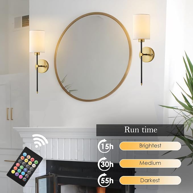 Battery Operated Wall Sconce Set of Two, Wireless Rechargeable Wall Light - Image 3