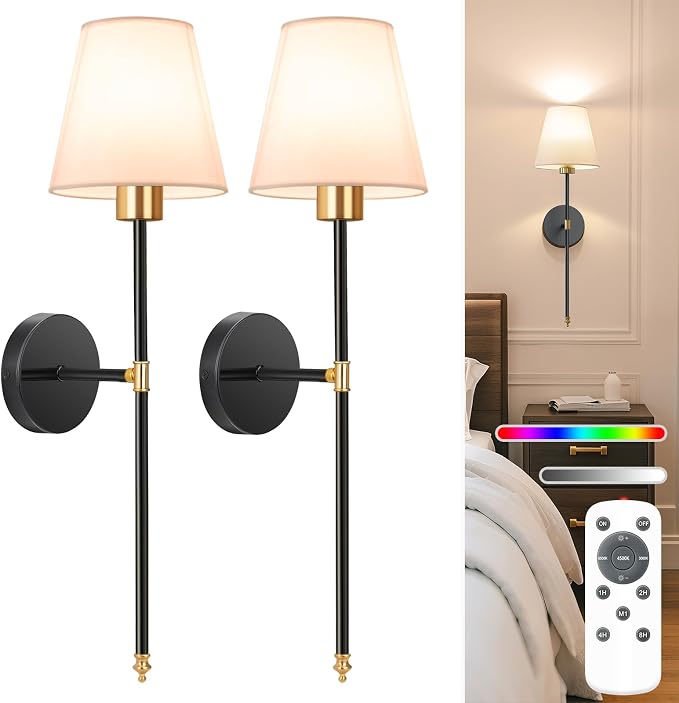 NIORSUN Battery Operated Wall Sconce Set of 2, 9 Colors Wireless Wall Lamps by NIORSUN