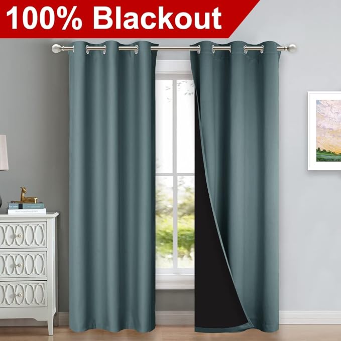 NICETOWN Greyish Blue Blackout Curtains 80 inches Long, Full Light Blocking - Image 2