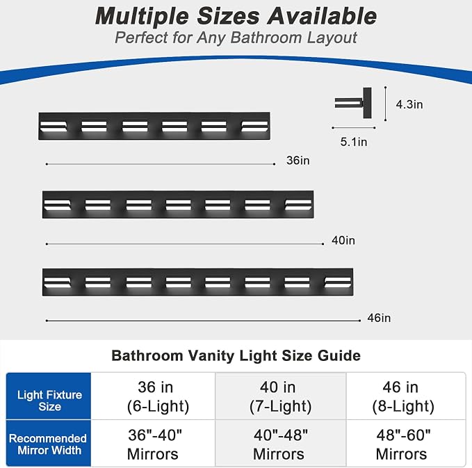 IZORRO LED Modern Bathroom Lights Fixtures, Matte Black Acrylic Wall Lighting - Image 3