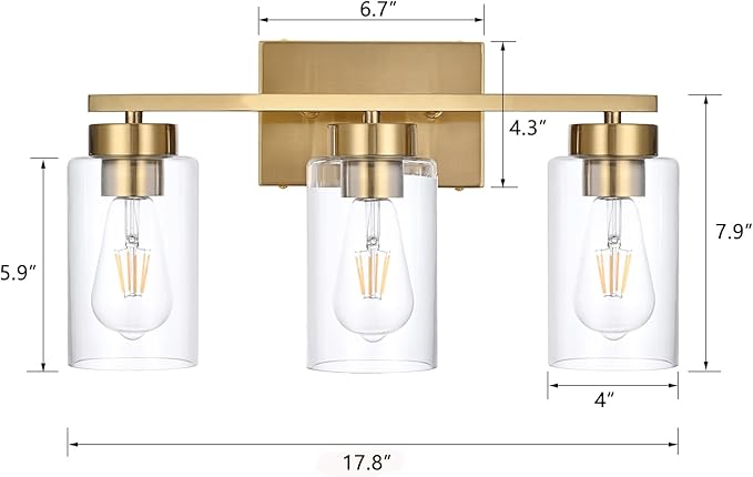 3-Light Bathroom Vanity Light, Modern Brushed Gold Wall Lights - Image 3