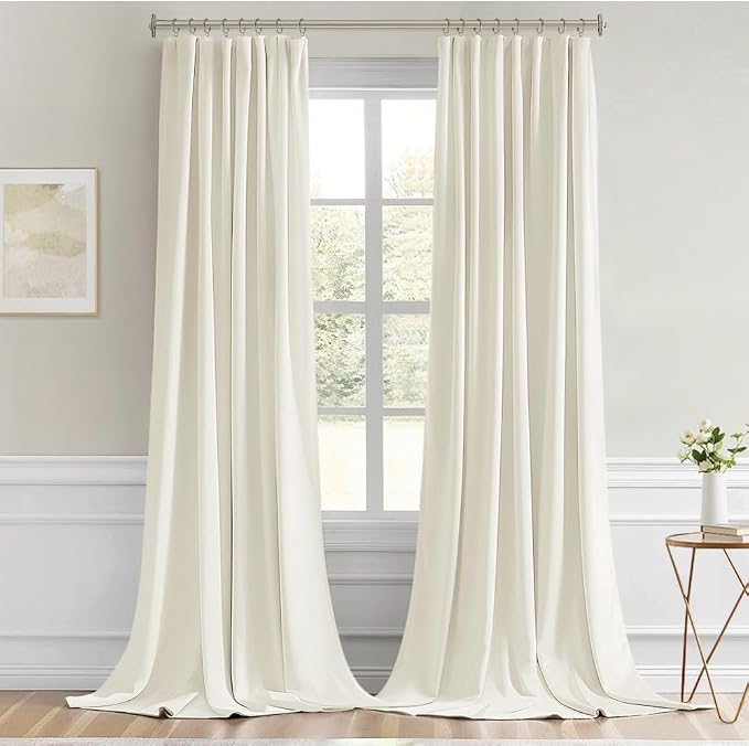 MIULEE Cream Back Tab Blackout Curtain 96 Inch Long 2 Panels Set - Image 9