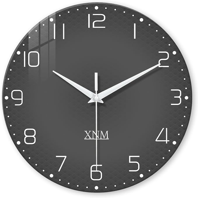 XNM Dark Grey Wall Clock for Bedroom Glass Modren Simple Wall Clock Battery by XNMwallclock