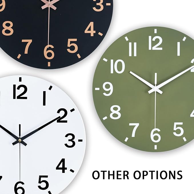 HZDHCLH Wall Clock 12 Inch Silent Non Ticking Wood Battery Operated Green - Image 4