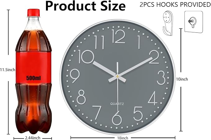 Wall Clock, Silent Wall Clocks Battery Operated 10 Inch Modern Non Ticking - Image 3