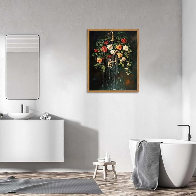 AtterrirArt Vintage Bathroom Framed Wall Art, Moody Botanical Canvas Print - Image 2