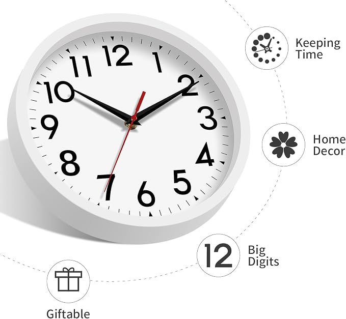 DAXSMY Wall Clock Small Analog 8 Inch Silent Non Ticking Battery Operated - Image 6