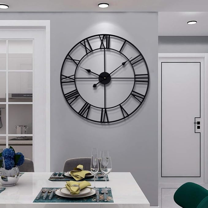 LEIKE Large Wall Clock, Non Ticking, Battery-Operated, Rustic Round Modern by LEIKEWALLCLOCK
