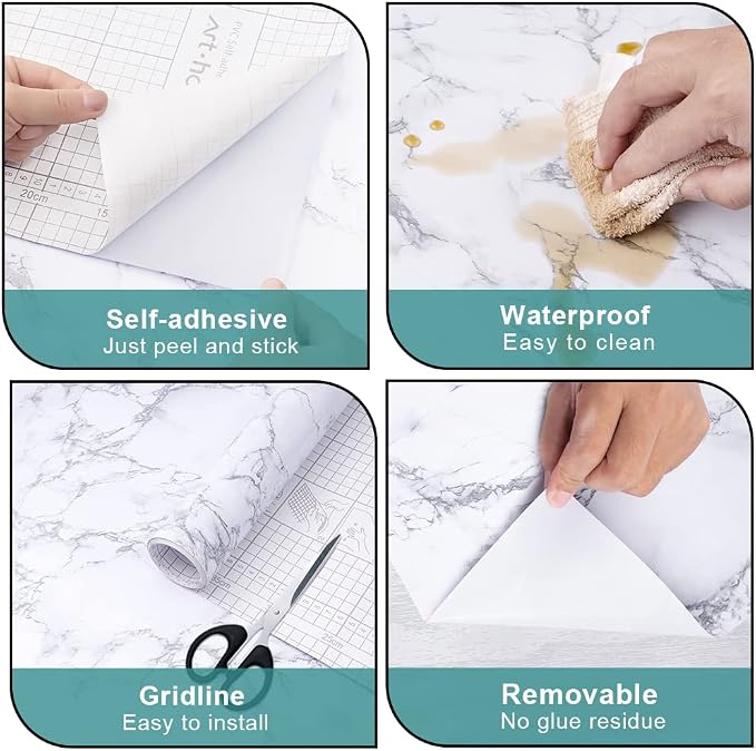 Arthome White Marble Contact Paper - Image 6