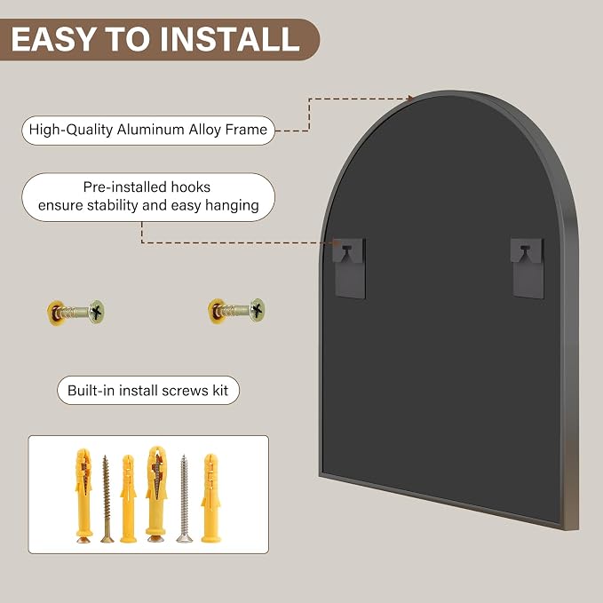 XRAMFY 31"x32" Arched Wall Mirror - Image 5
