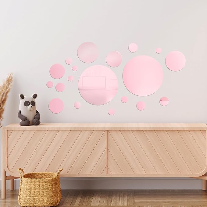Shappy 32 Pcs Acrylic Mirror Wall Stickers Removable Round Wall Decal Circle - Image 7