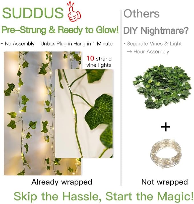 suddus 200 LED Vine with Light Plug in, 6.5ft x 6.5ft Ivy Fairy Curtain Lights - Image 3