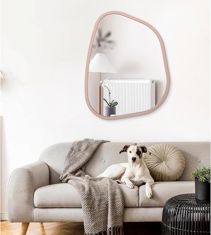 Irregular Wall Mirror 26"x18", Asymmetrical Large Bathroom Mirror Wood Framed - Image 3