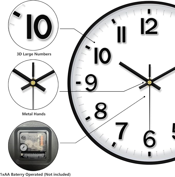 Wall Clocks Battery Operated, 12 Inch Non Ticking Digital Wall Clock, Silent - Image 6